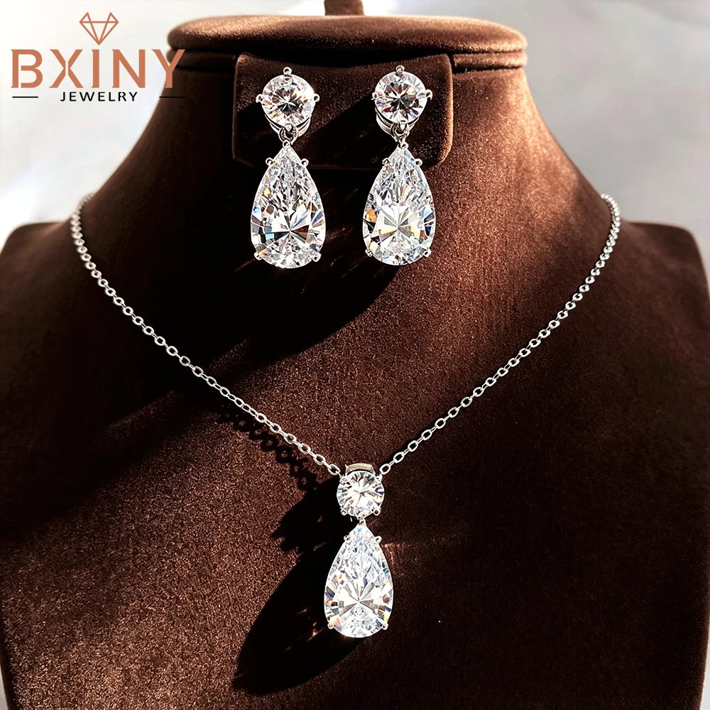 BXINY 925 Silver Moissanite Necklace And Earrings Jewelry Set