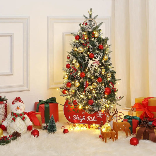 HiMISS Artificial Christmas Tree With 78 Lights And Sleigh Base