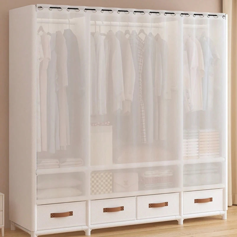 57"in Portable Wardrobe Closet with 4 Drawers, 3 Hanging Rods & 6 Shelves, Large Capacity Freestanding Clothes Storage Organizer for Hanging & Folding, White