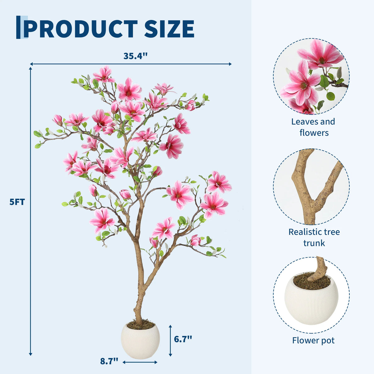 HiMISS Artificial Silk Magnolia Tree For Indoor Home Decor