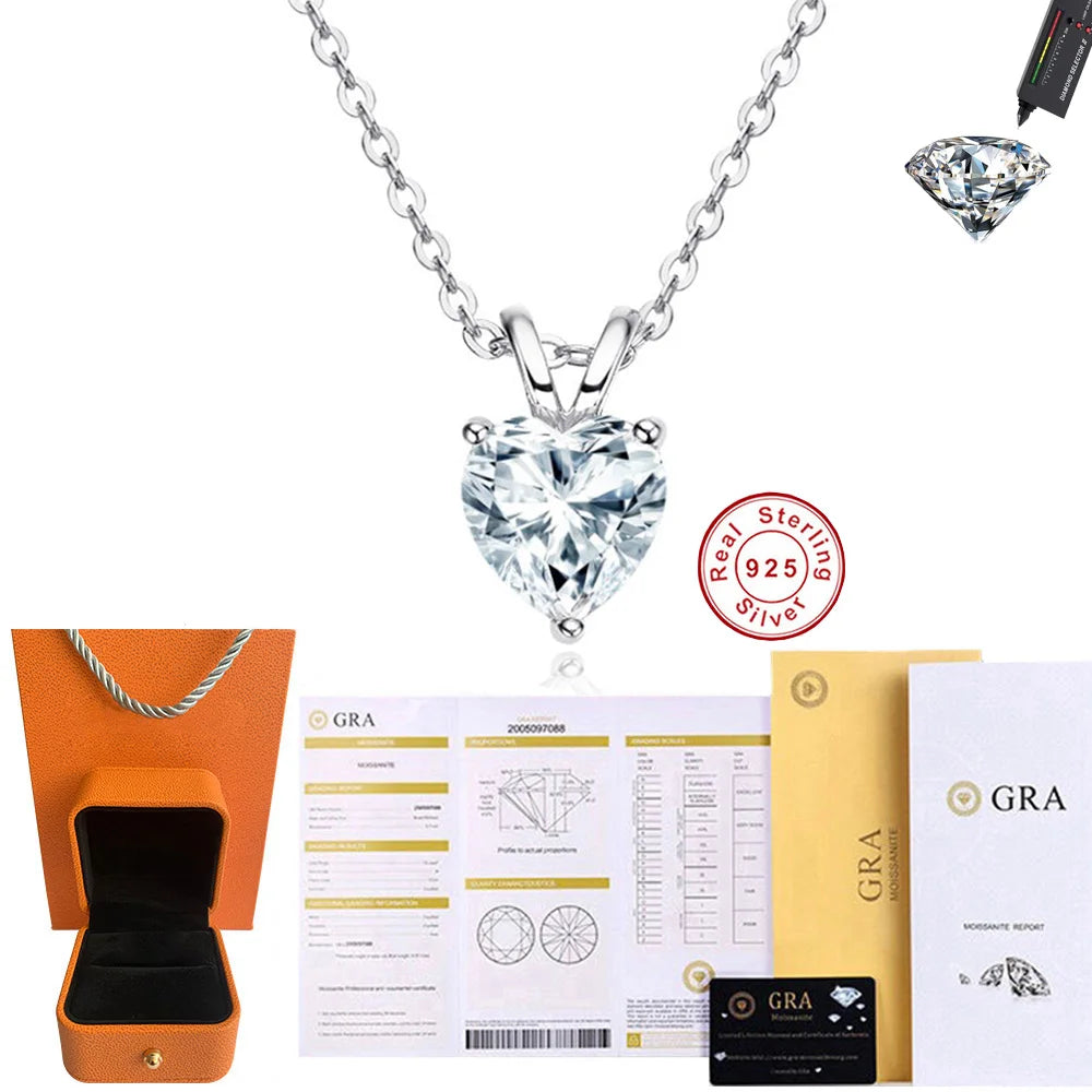 CBTB Sterling Silver Heart Shaped Moissanite Pendant Necklace For Women