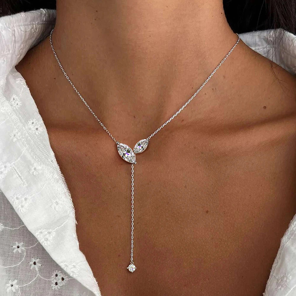 KUTPF Certified Marquise Moissanite Sterling Silver Lariat Pendant Necklace