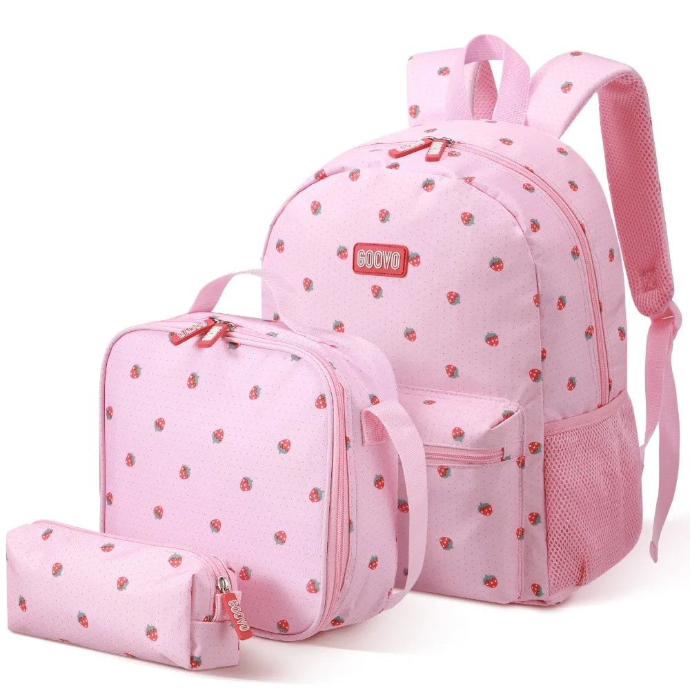 Girls Nylon 3 Pc Backpack Lunch Box Pencil Case School