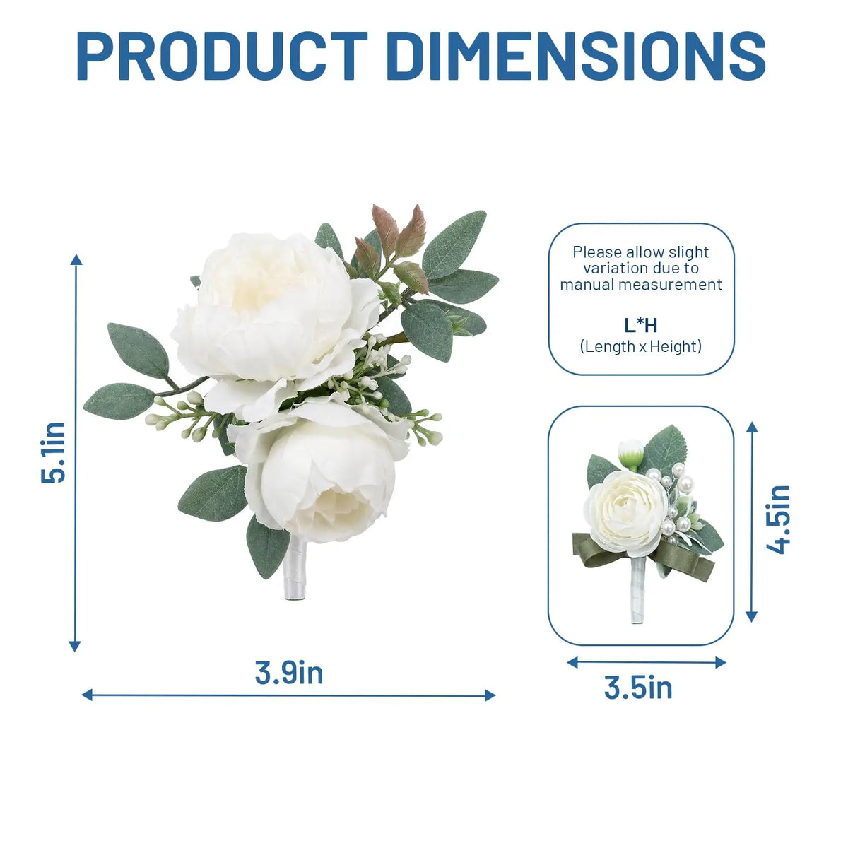 HiMISS Silk Peony Boutonniere Set With Pearl Corsage Lapel Pins