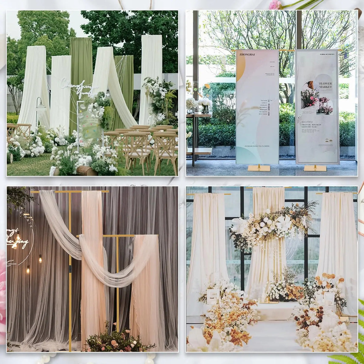 4Pcs 8FT Adjustable Backdrop Stand Wedding Draping Frame For Sheer Fabric Signs Party Birthday Banquet Decor Fabric Not Included