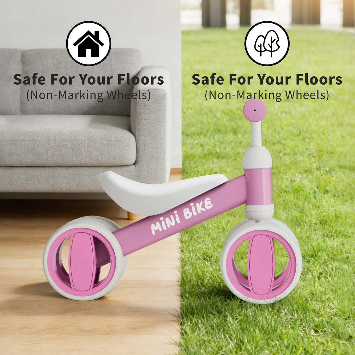 Commugo Toddler Balance Bike Four Wheel Safe Indoor Toy