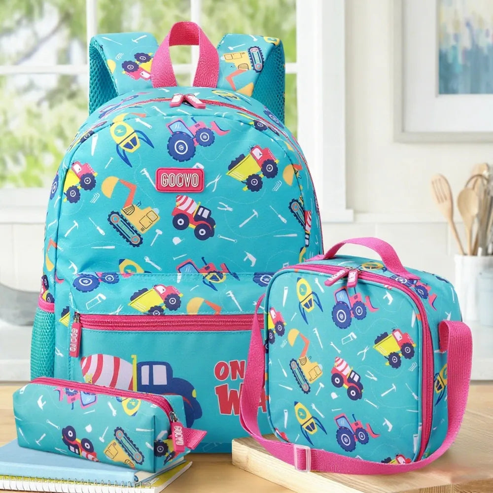 Girls Nylon 3 Pc Backpack Lunch Box Pencil Case School