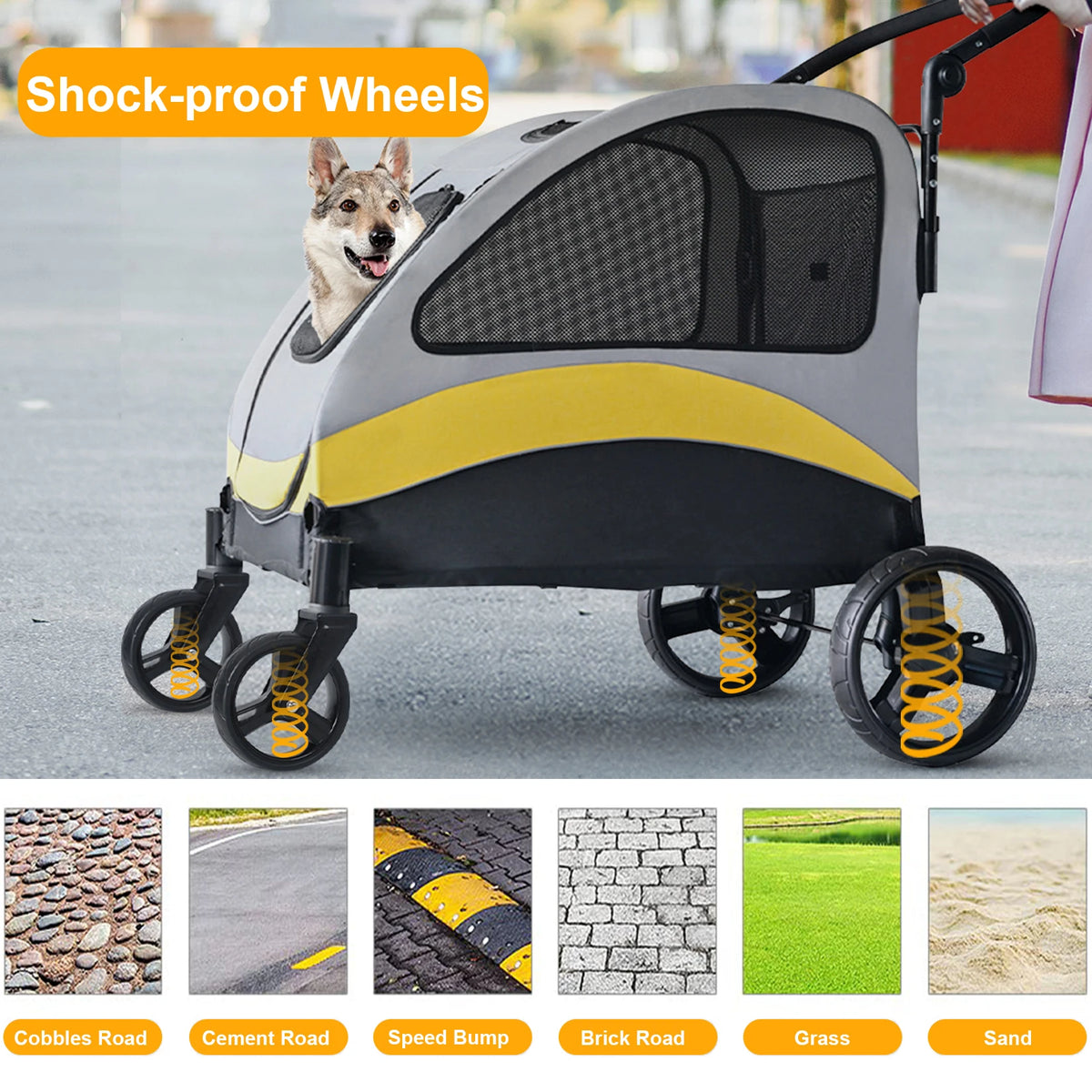 Foldable Four Wheel Dog Stroller With Shock Absorbing Pet Travel