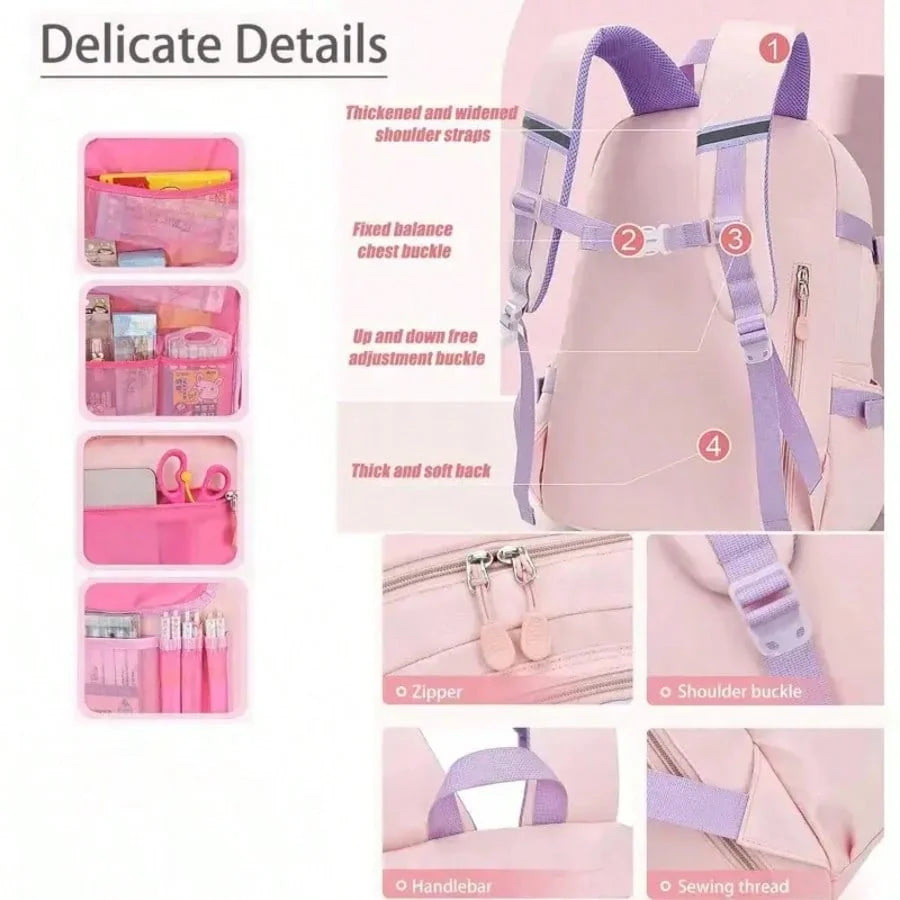 Lightweight Polyester Schoolbag With Multiple Pockets And Reflective Strips